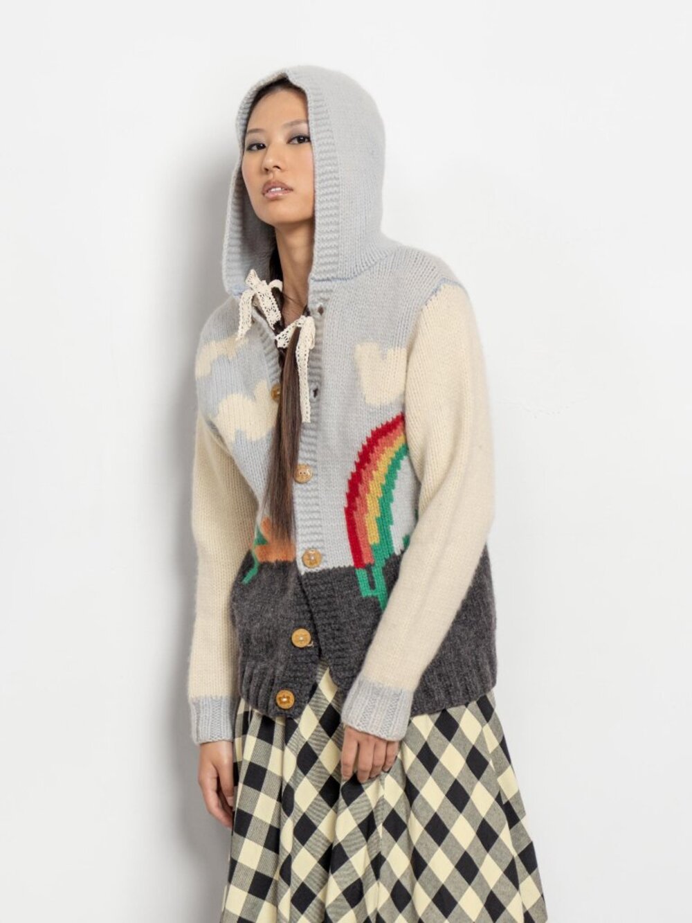 WOOL RAINBOW Cardigan Vintage Hooded Small Fit